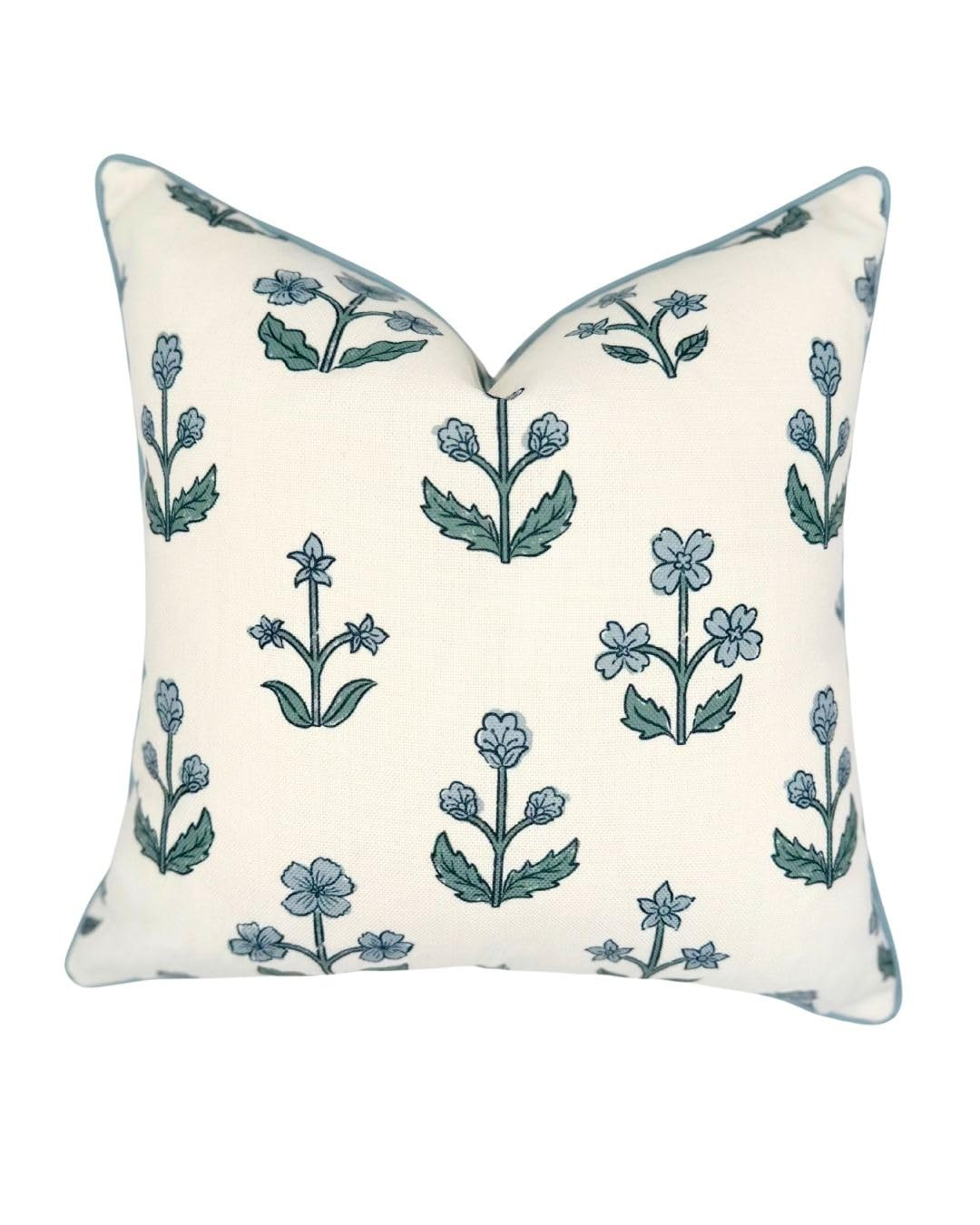 Jillien Harbor "The Bella” Floral Block Print Pillow Cover – Blue & White Decorative Throw Pi... | Amazon (US)