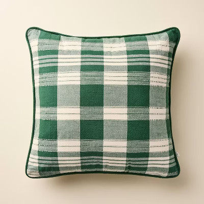 18"x18" Plaid Square Toss Pillow Cream/Green - Hearth & Hand™ with Magnolia | Target
