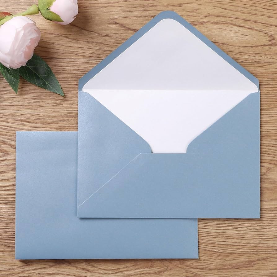 PONATIA 50 Pieces/lot A7 Envelopes, 5.25 X 7.48'' Sparkle Dusty Blue Envelopes Perfect For 5x7 We... | Amazon (US)