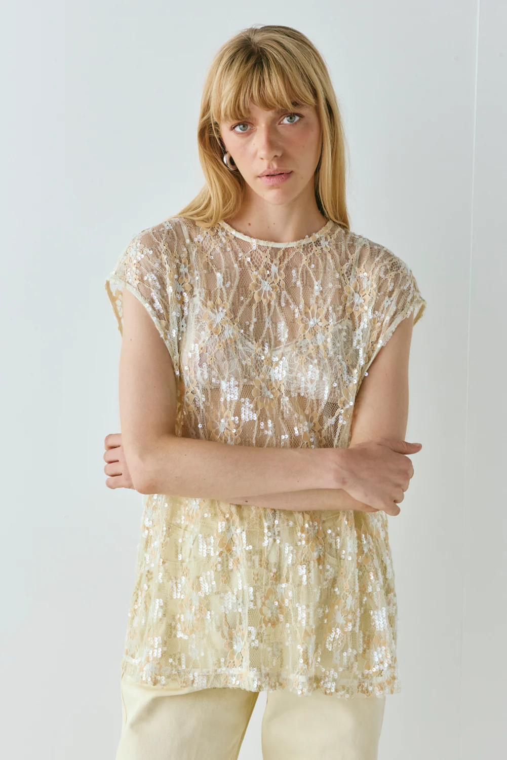 Devyn Sequin Top Apricot | VRG Grl