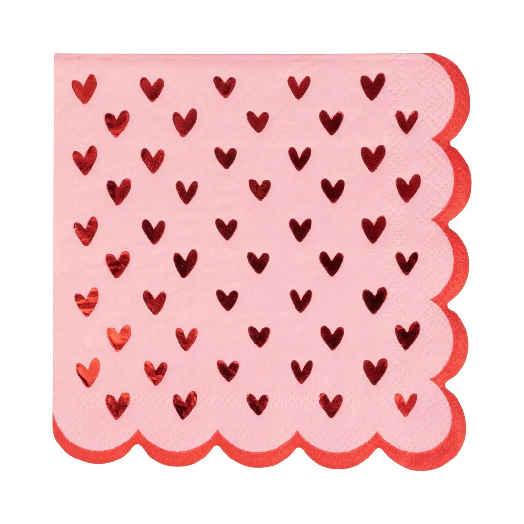Scalloped Hearts Cocktail Napkins, 18 Ct Valentine Napkins, Galentine's Day Party, Heart Paper Na... | Etsy (US)