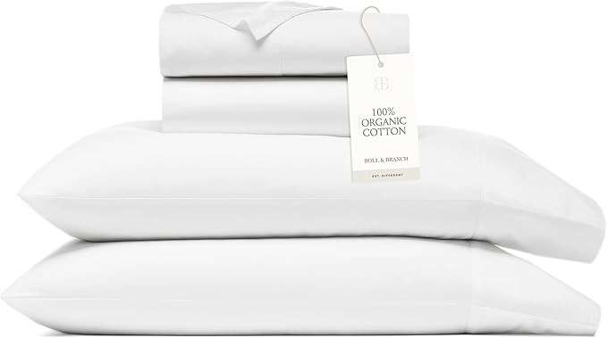 BOLL & BRANCH Signature Hemmed Sheet Set - King, White - Luxury 100% Organic Cotton - Includes 1 ... | Amazon (US)