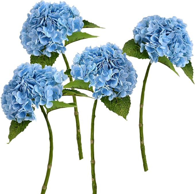 4pcs 21" Faux Blue Hydrangeas Artificial Flowers, Real Touch Silk Hydrangea Flowers with Stems fo... | Amazon (US)