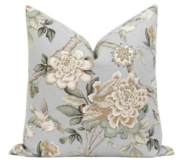 Madison Platinum Floral Bird Toile Pillow | Land of Pillows