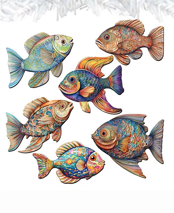 Holiday Wooden Clip-On Ornaments Coastal Fish Set of 6 G. DeBrekht | Macy's