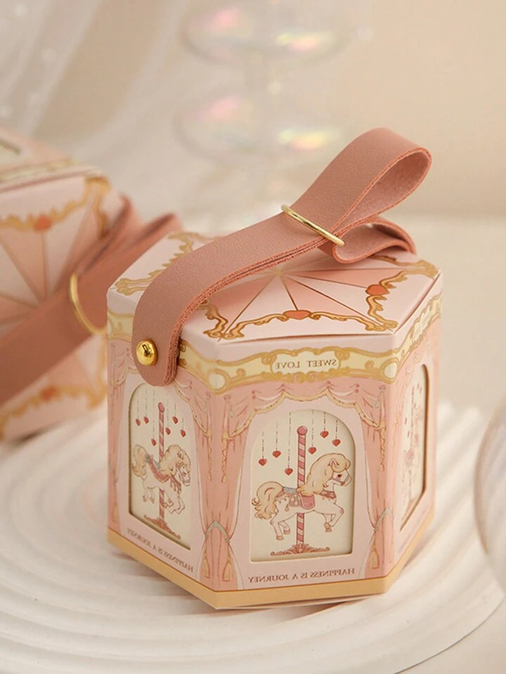 10pcs Carousel Candy Box In Pink, Blue And Red, Cake And Biscuit Snacks Packaging Gift Box With H... | SHEIN