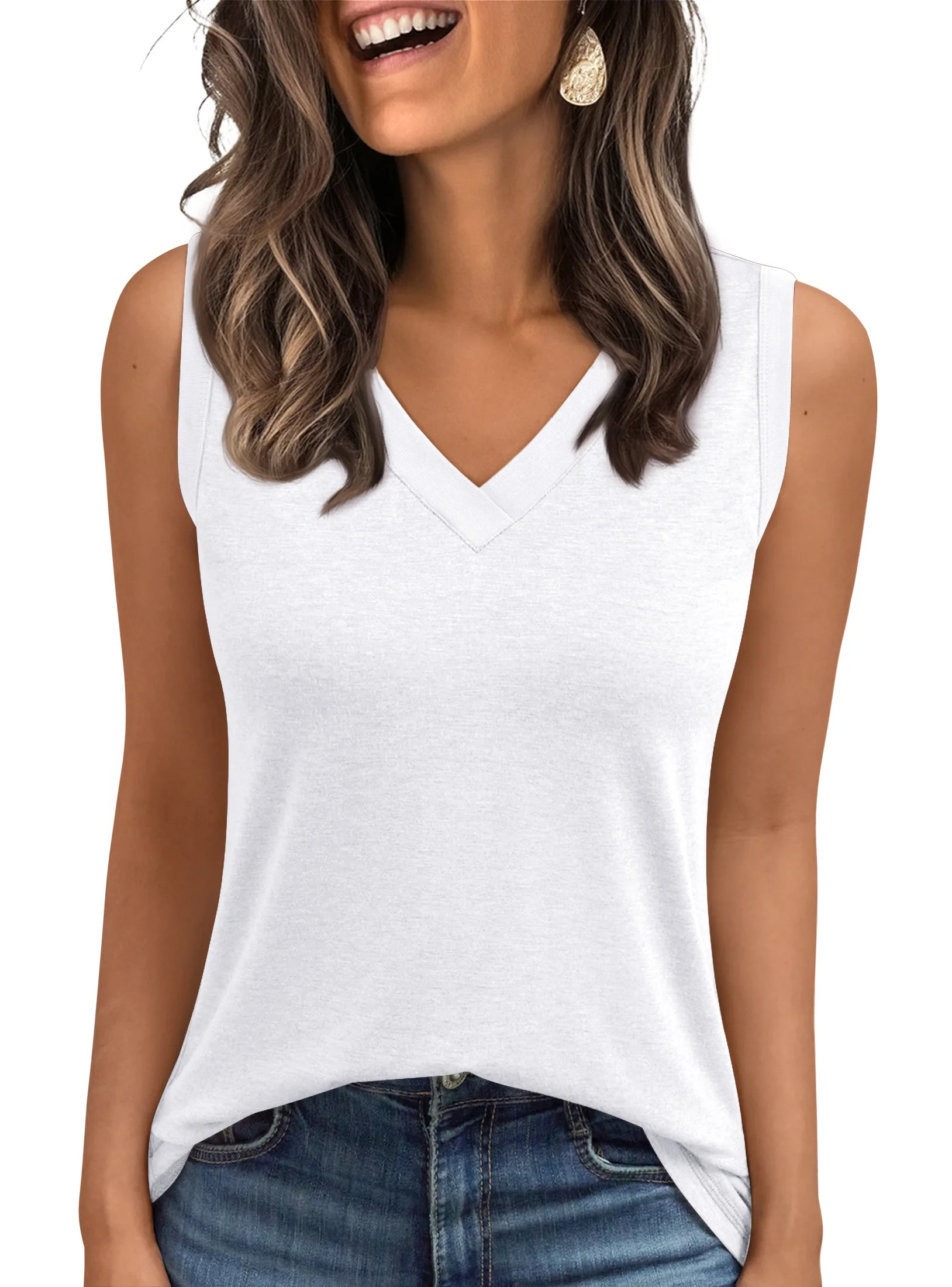 SUNBS Loose Fit Tank Tops for Women Beach Vacation Clothes for Women V Neck Trendy Tee Sleeveless... | Walmart (US)