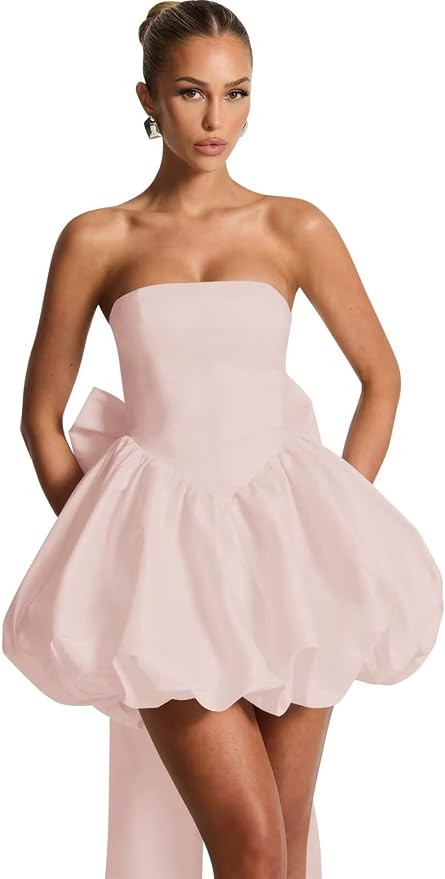 Strapless Short Homecoming Dresses with Bow Corset Prom Gown Satin Mini Cocktail Party Dress for ... | Amazon (US)