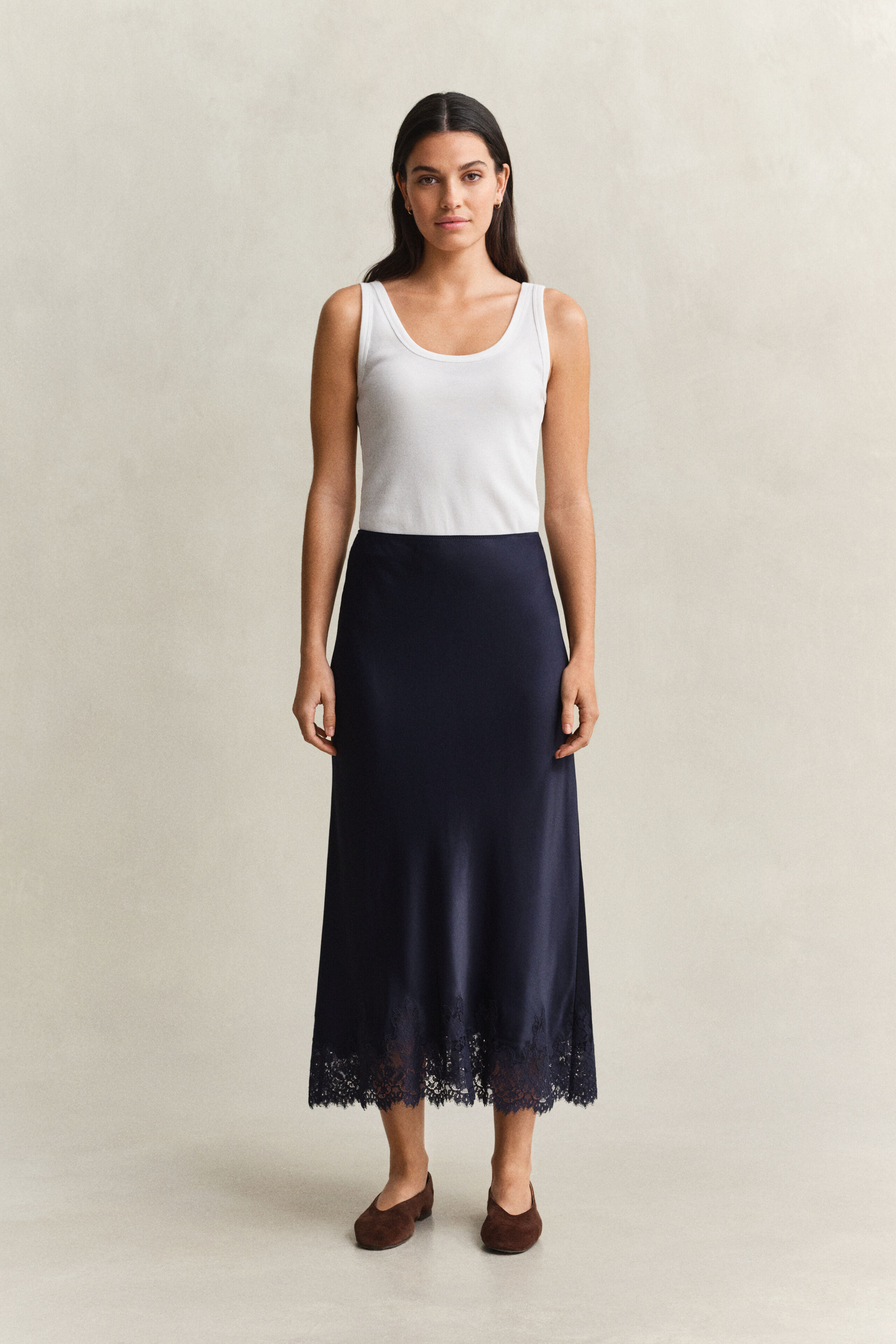 Satin Lace Midi Skirt | Gant