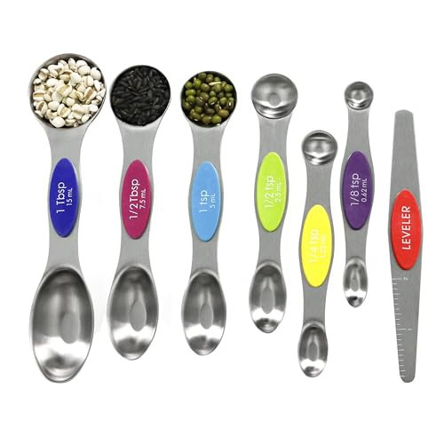 Multicolor Magnetic Measuring Spoons Set with Leveler - Stainless Steel, Stackable, Fits Spice Jars - For Baking Kitchen | Amazon (US)