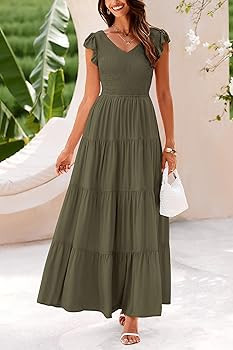 PRETTYGARDEN Women's Summer Flowy Maxi Dress Casual Cap Sleeve V Neck Smocked Beach Sundress | Amazon (US)