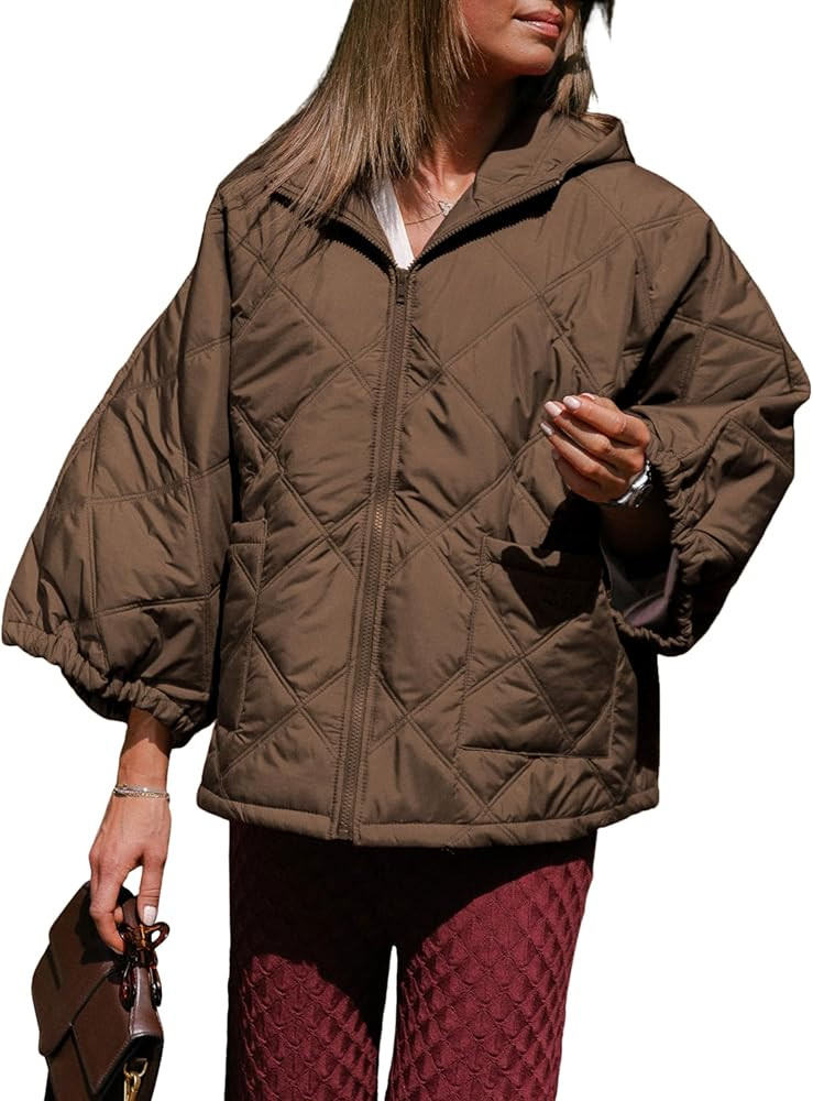 Fiona Jolin Quilted Jackets Women Short Sleeve Zip Up Hooded Puffer Jacket Short Down Coat with P... | Amazon (US)