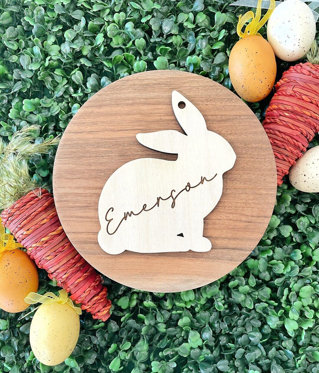 Easter Basket Tags - Laser Cut & Engraved Name - Birch Wood | Etsy (US)