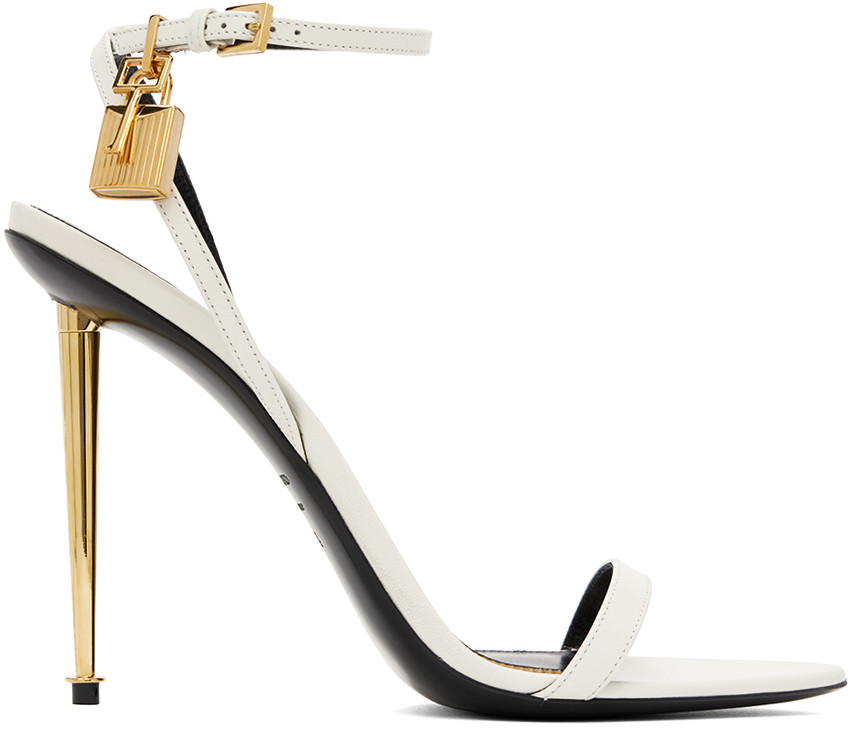 TOM FORD Off-White Padlock Pointy Naked Heeled Sandals | SSENSE