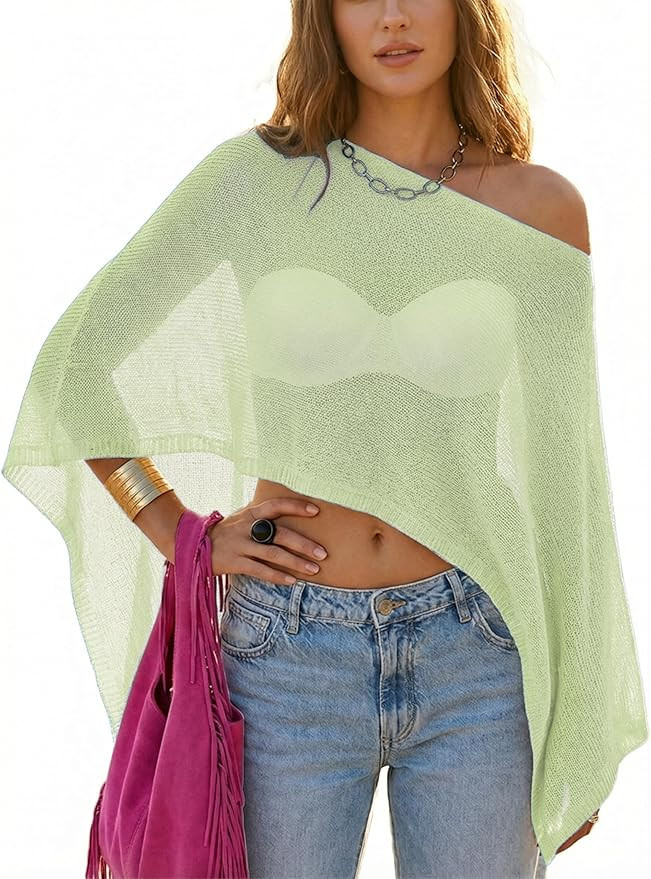 WeciBor Women's Sheer Poncho Tops Lightweight Shrug Pullover Knit Bolero Sweater Cover Up Beachwe... | Amazon (US)