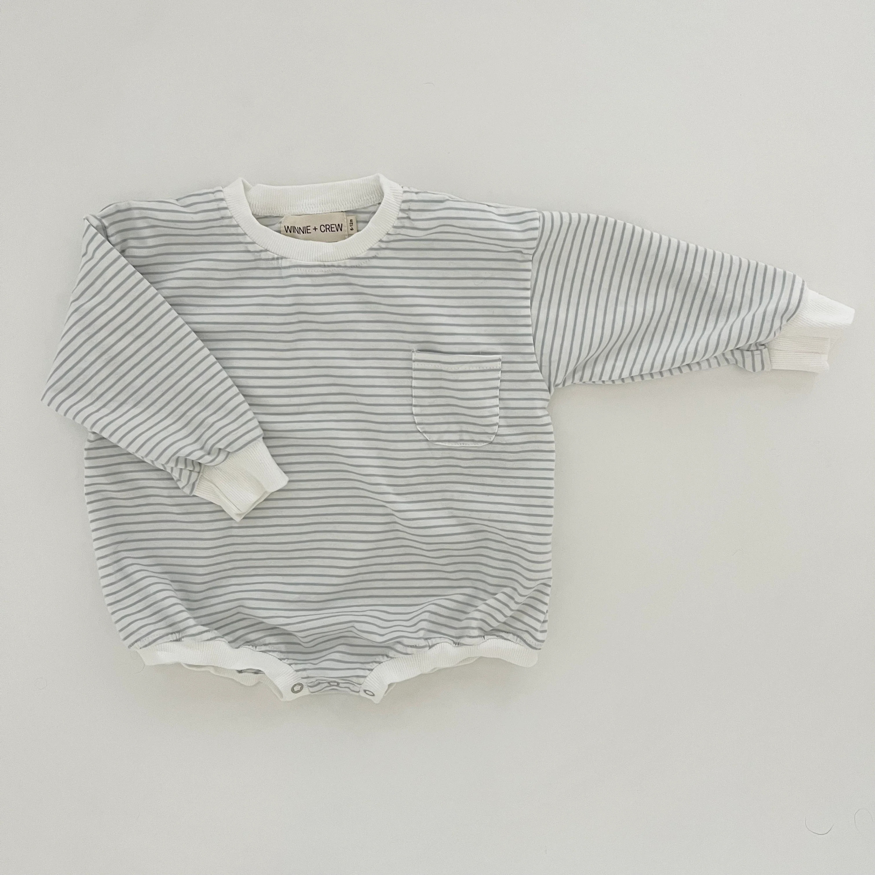 Harley Pocket Romper in Blue Stripes | Winnie and Crew
