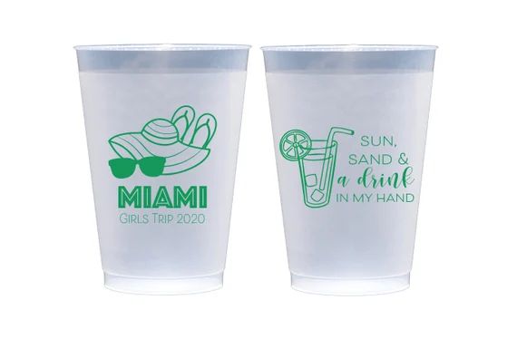 Girls trip cups, Beach trip cups, Personalized plastic cups, Personalized frosted cups, Miami cup... | Etsy (US)