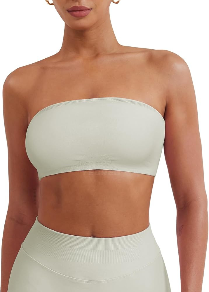 YEOREO Strapless Bandeau Sports Bra for Workout Seamless Tube Top Gym Padded Wireless Bra | Amazon (US)