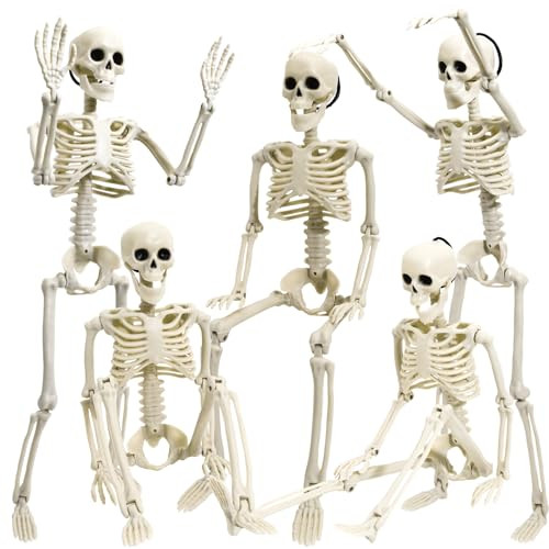 5 Pack Halloween Skeleton Decoration,16" Full Body Posable Skeleton Realistic Human Bones with Posable Joints for Halloween Pose Prop Decor Yard Lawn Garden Patio Outdoor Haunted House Decorations | Amazon (US)