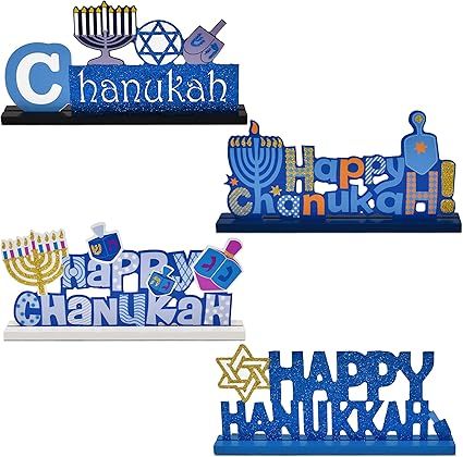 Happy Hanukkah Table Decorations Decor Set of 4 Menorah Star of David Festival of Lights Candles ... | Amazon (US)