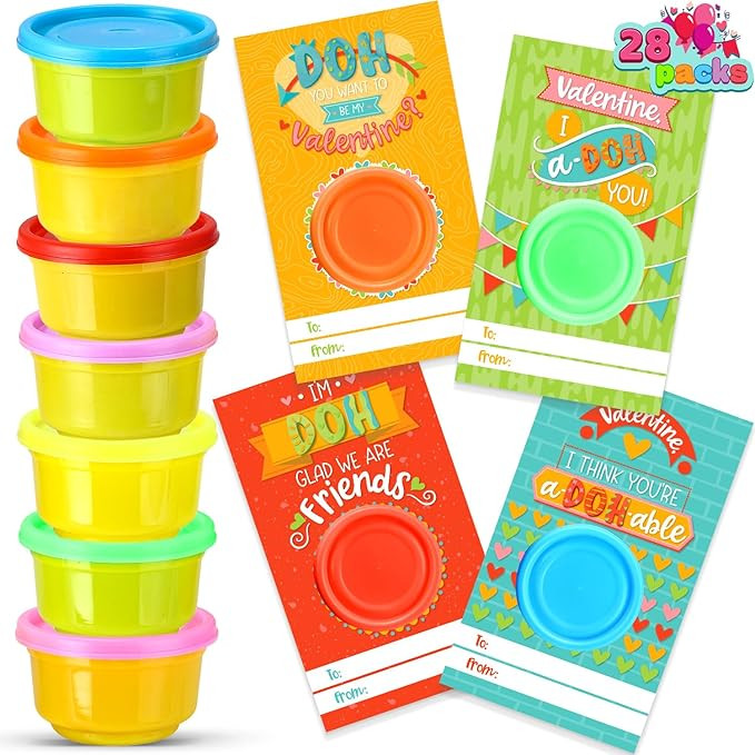 JOYIN 28 Pcs Valentines Day Gift Cards with Colorful Playing Dough for Kids Valentine Party Favor... | Amazon (US)