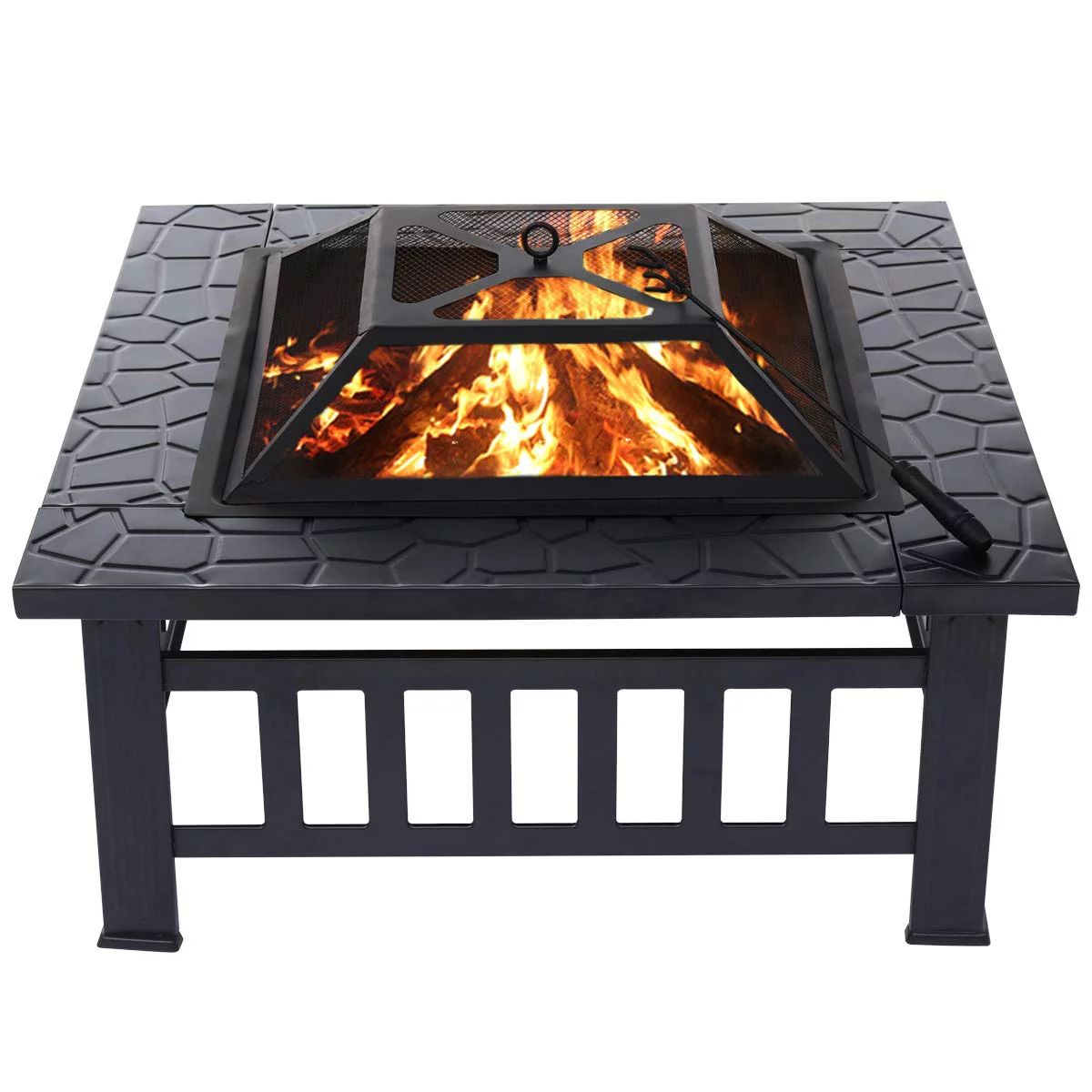 KingSo 32'' Outdoor Fire Pit Square Metal Firepit Backyard Patio Garden Stove Wood Burning Fire P... | Walmart (US)