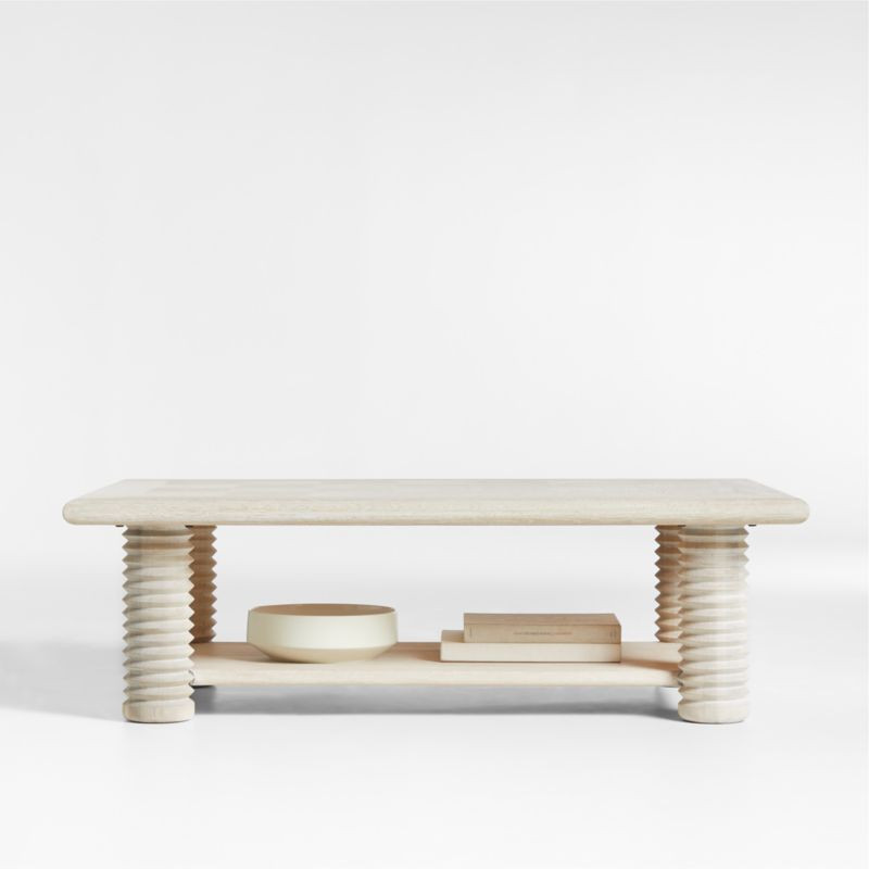 Garde Whitewashed Oak Wood 55.5" Rectangular Coffee Table with Shelf + Reviews | Crate & Barrel | Crate & Barrel