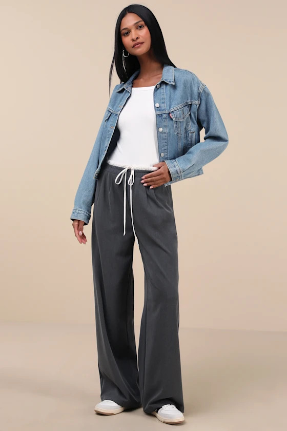 Chic Agency Grey and White Drawstring Trouser Pants | Lulus