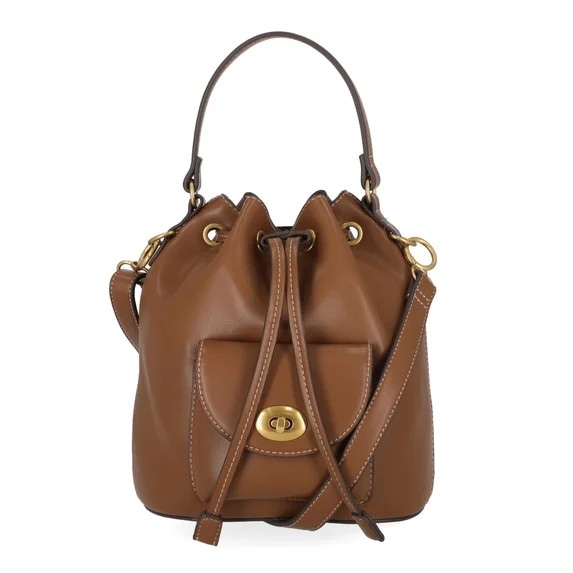 Free Assembly Women's Faux Leather Drawstring Handbag, Autumn Brown | Walmart (US)