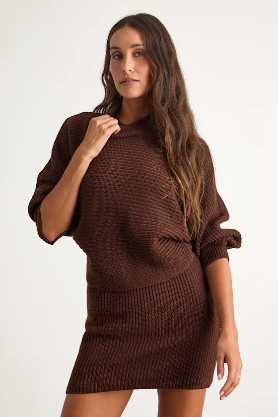Toasty Times Brown Long Sleeve Two-Piece Sweater Dress | Lulus