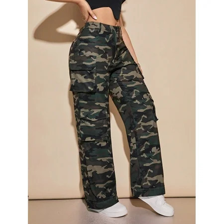 Camo Print Flap Pocket Cargo Pants | Walmart (US)
