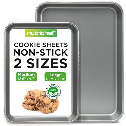 NutriChef 2-Piece Large & Medium Cookie Sheets for Baking - Non Stick Baking Sheet for Cookies, Sheet Cakes & Roasting - Dishwasher Safe - Gray | Amazon (US)