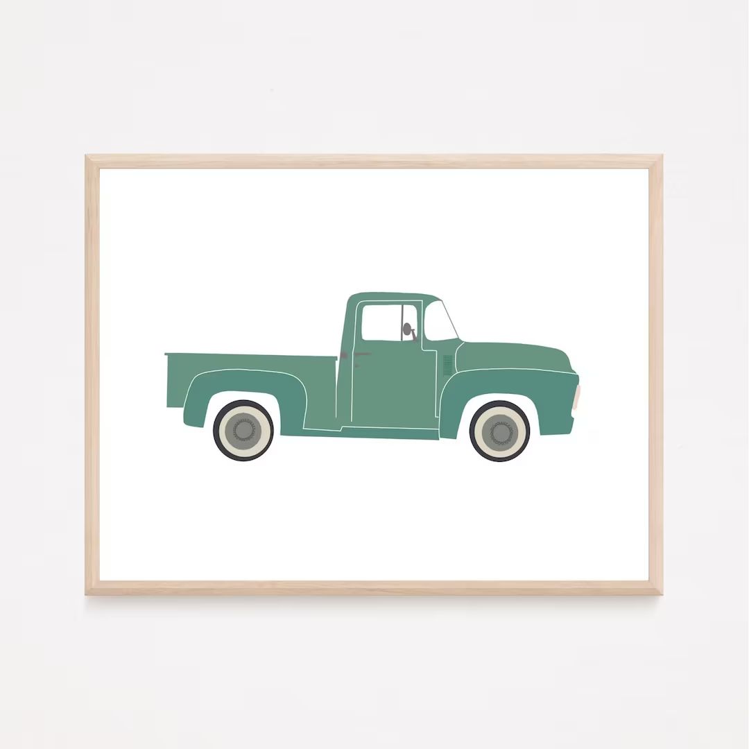 Classic Green Truck Digital Art Print, Classic Green Truck Wall Decor, Car Nursery Theme, Truck N... | Etsy (US)