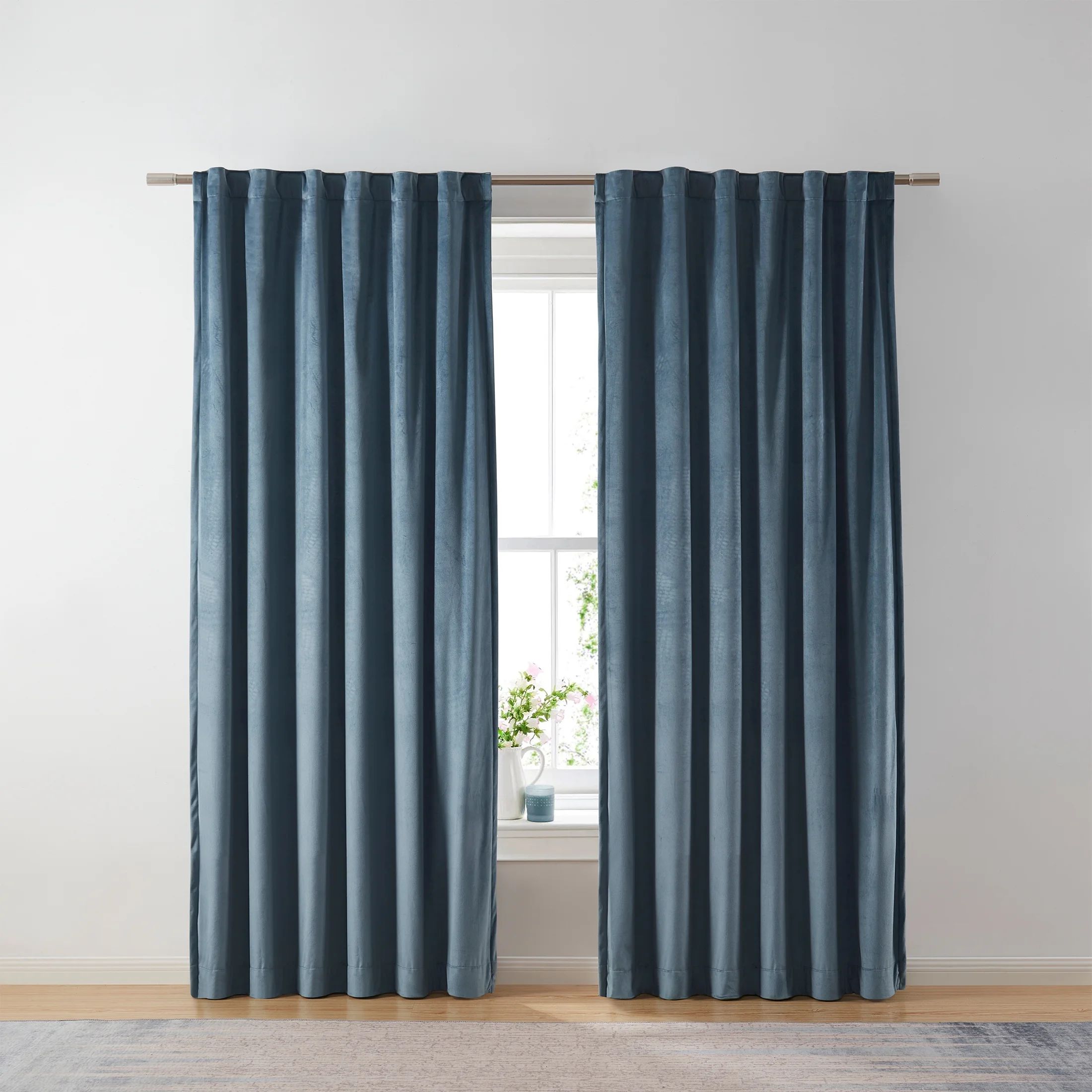 Better Homes & Gardens Velvet Rod Pocket 100% Blackout Curtain, Light Blue, 52" W x 84" L | Walmart (US)