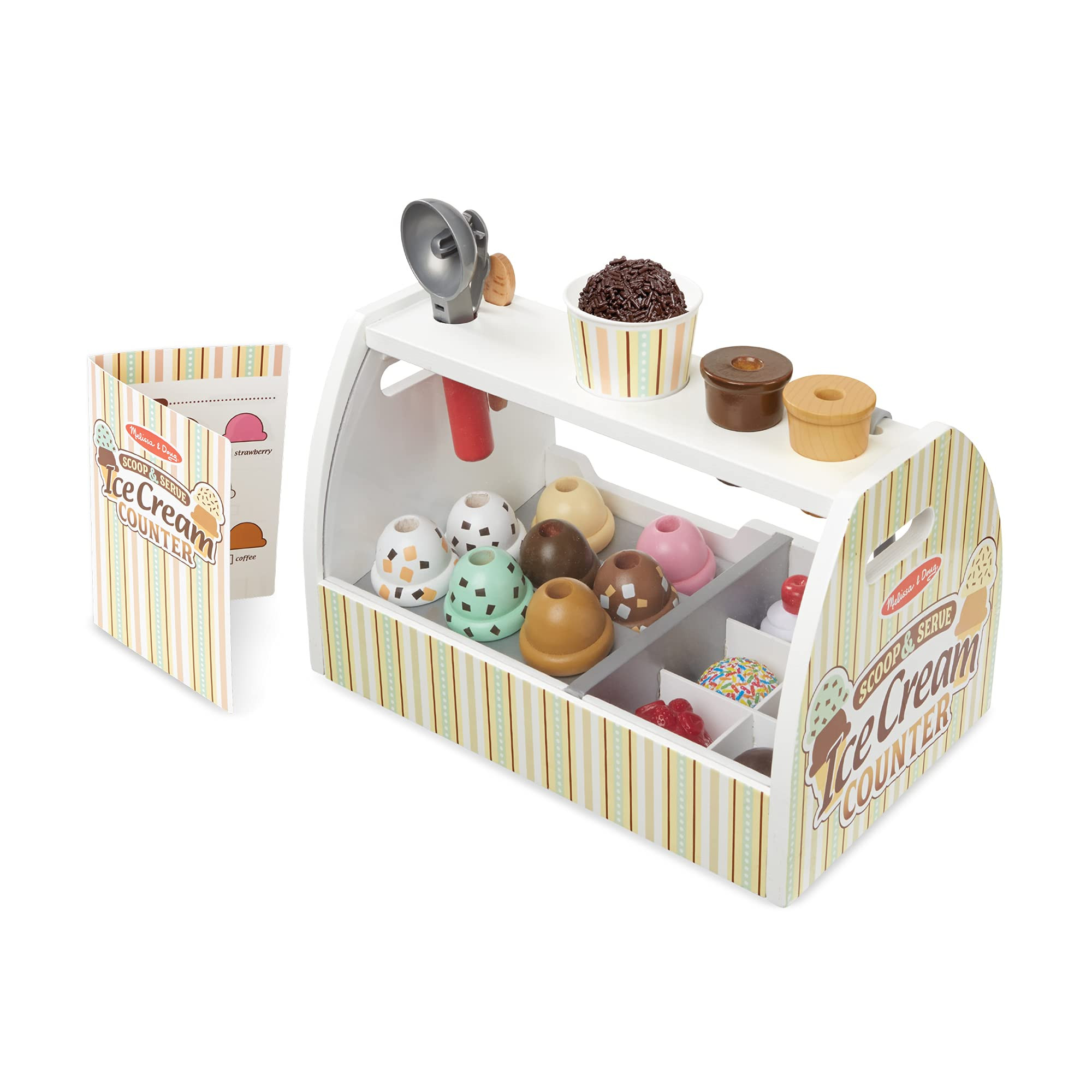 Melissa & Doug Wooden Scoop and Serve Ice Cream Counter (28 pcs) - Play Food and Accessories | Amazon (US)