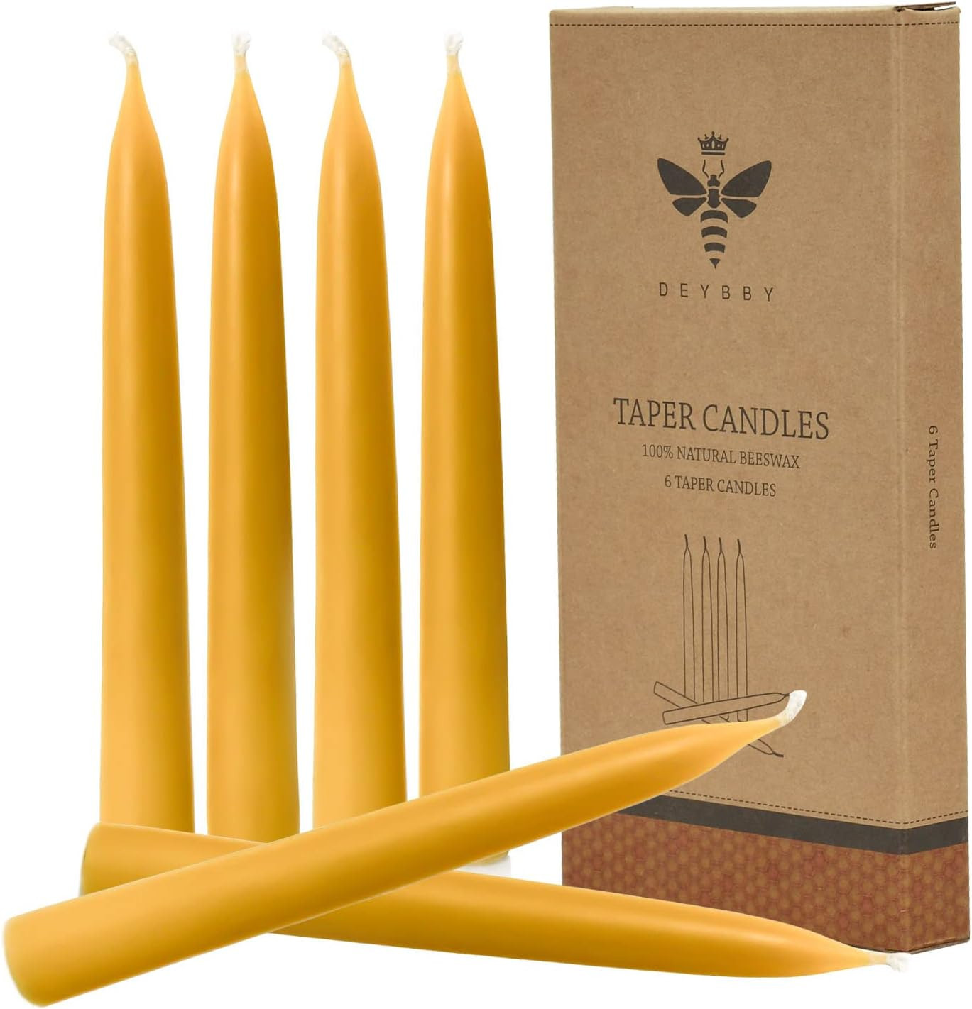 Natural Beeswax Taper Candles, DEYBBY Smokeless and Dripless Beeswax Candles, Long Lasting Burnin... | Amazon (US)