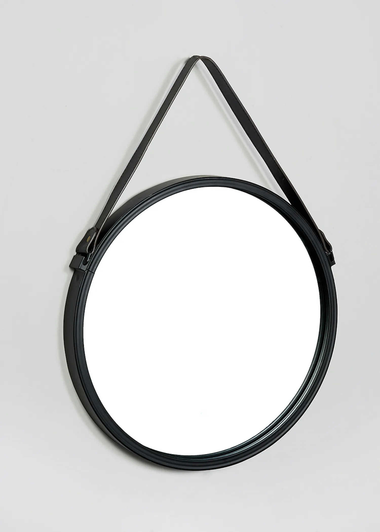Round Hanging Leatherette Mirror (40cm x 40cm) – Black | Matalan (UK)
