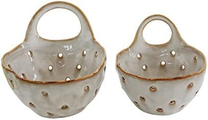 Creative Co-Op Set of 2 Cream Stoneware Colanders, White | Amazon (US)