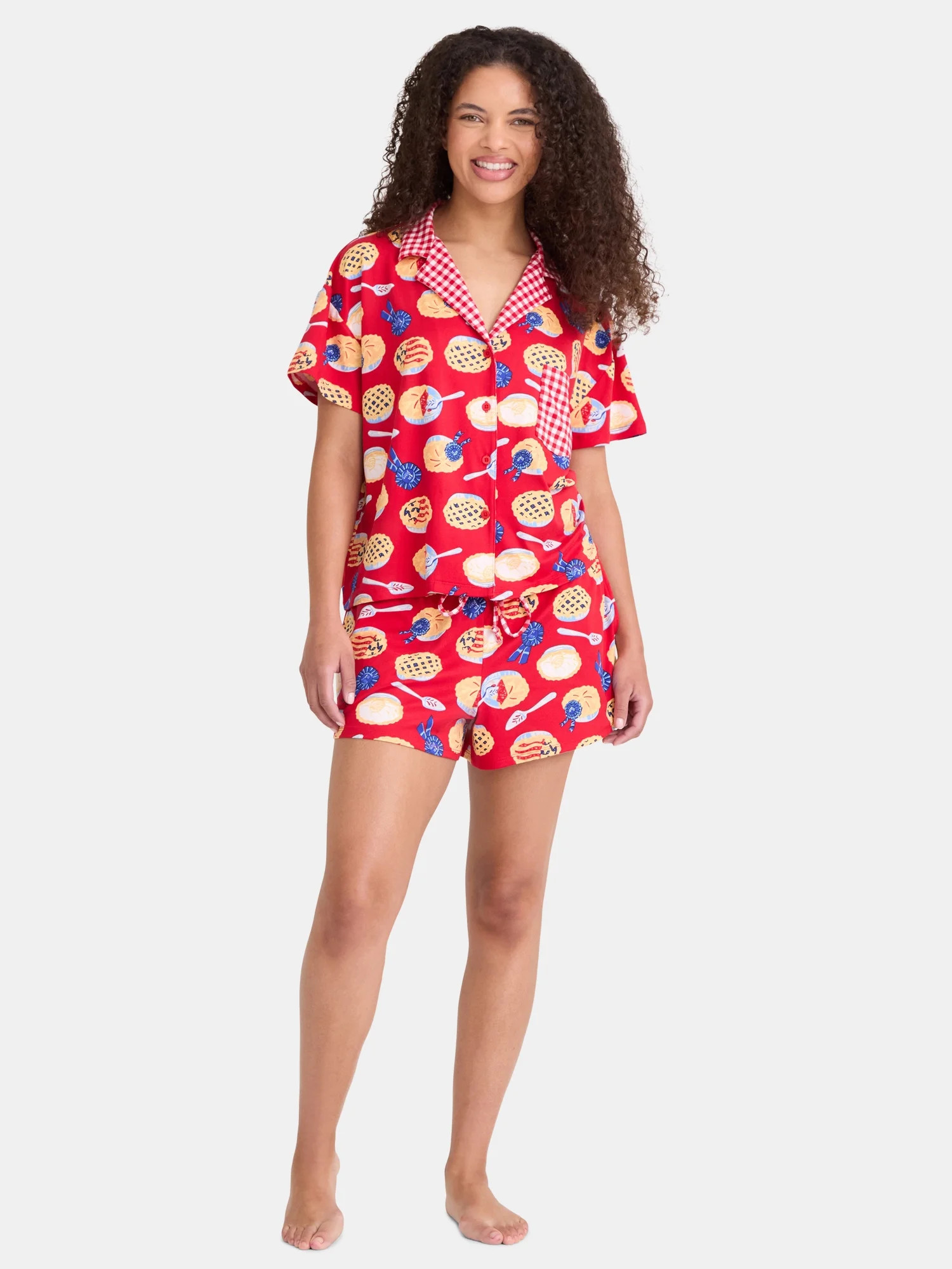 Way to Celebrate Women's Notch Collar Top and Shorts Pajama Set, 2-Piece, Sizes XS-3X | Walmart (US)