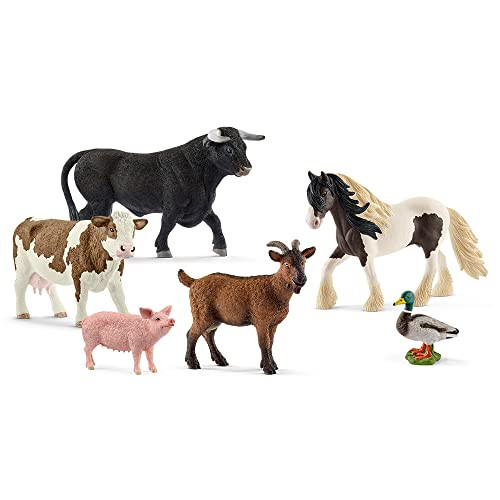 Schleich Farm World Farm Animals Horse, Cow, Bull, Goat, Duck and Pig Figurine Playset - 6-Piece Realistic and Durable Animal Figurines, Gift for Kids and Toddlers Ages 3+ | Amazon (US)