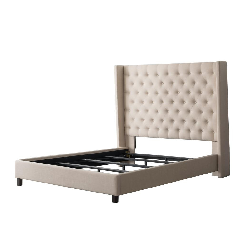 CorLiving Fairfield Cream Tufted King Fabric Bed with Wings, Ivory | The Home Depot