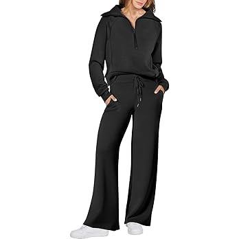 ANRABESS Women 2 Piece Outfits 2025 Fall Fashion Airport Wide Leg Pants Lounge Set Leisure Travel... | Amazon (US)