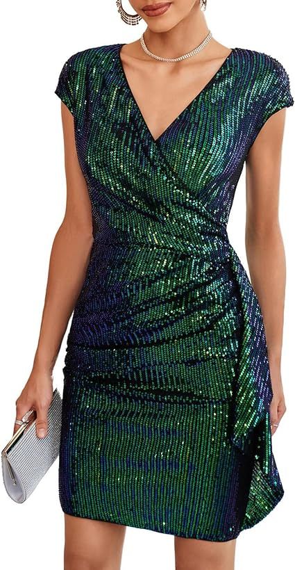 GRACE KARIN Sparkly Sequin Dress for Women Sexy Glitter Party Night Dress Wrap V-Neck Bodycon Coc... | Amazon (US)