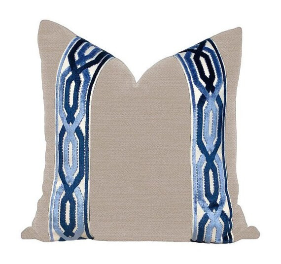 Designer flax belgian linen Pillow Cover blue navy off white | Etsy | Etsy (US)