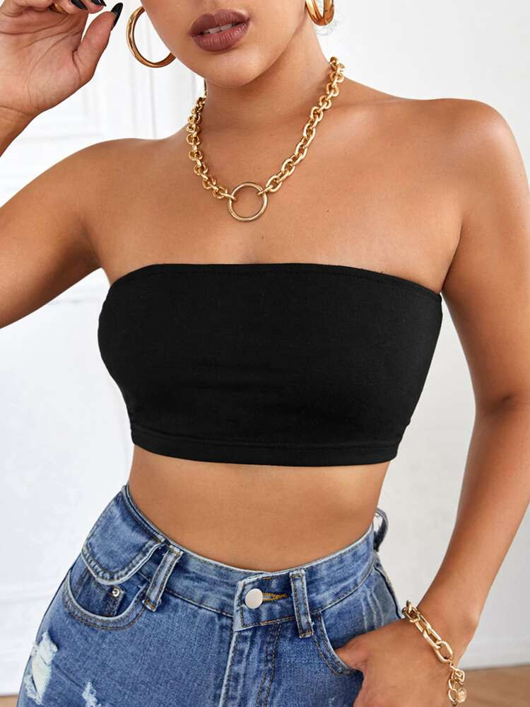 Solid Crop Bandeau Top | SHEIN