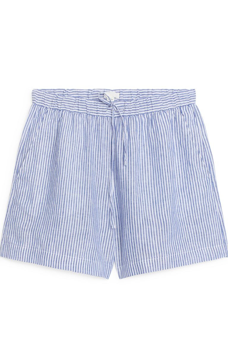 Linen Shorts - White/Blue - Ladies | H&M GB | H&M (UK, MY, IN, SG, PH, TW, HK)