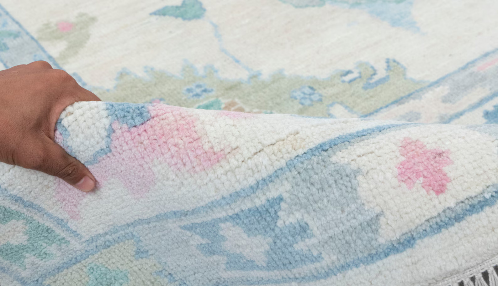 Ivory Blue Colorful Modern Oushak Rug Premium Wool Hand Knotted Turkish Inspired, CUSTOMIZE in An... | Etsy (US)