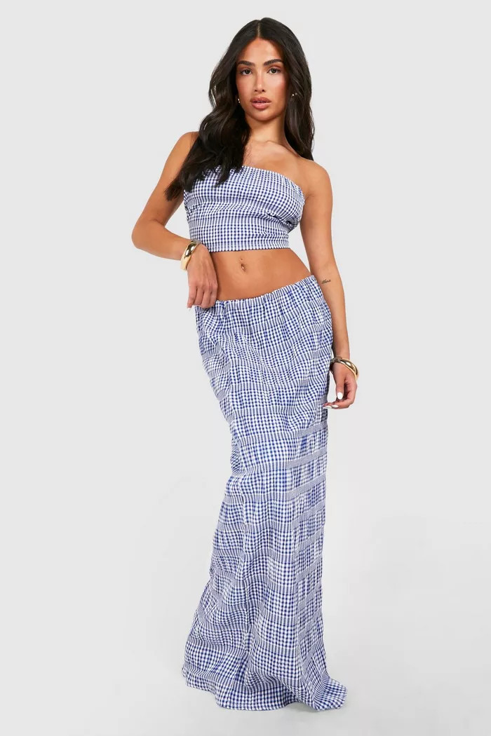 Petite Gingham Woven Maxi Skirt | boohoo (US & Canada)