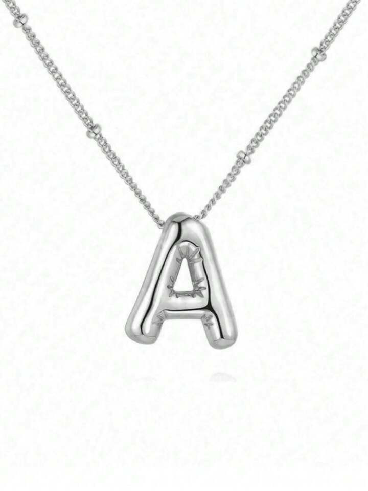 Stainless Steel Copper Chunky Alphabet Balloon Bubble Initial Letter Pendant Necklace For Women J... | SHEIN