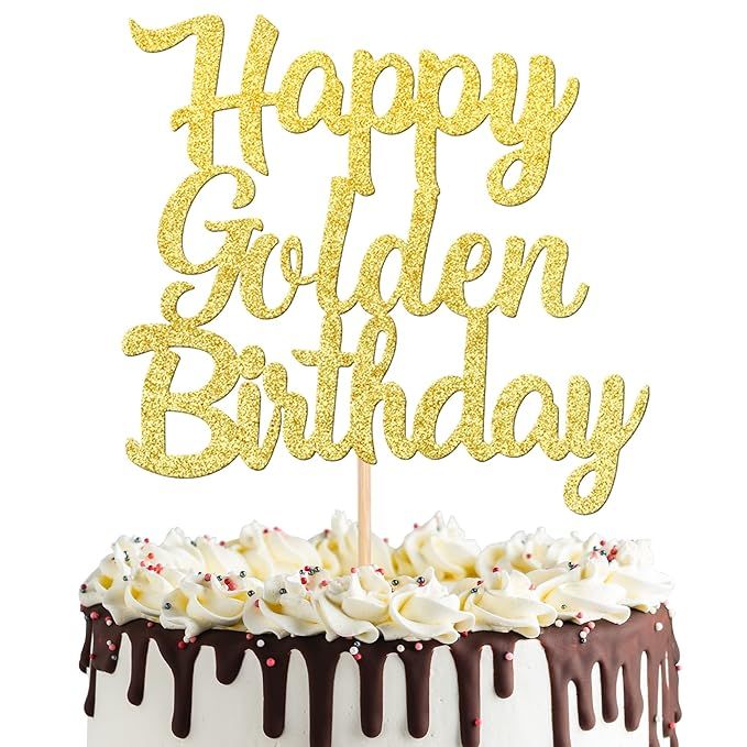 1 PCS Happy Golden Birthday Cake Topper Gold Glitter Birthday Cake Pick for Celebrating Birthday ... | Amazon (US)